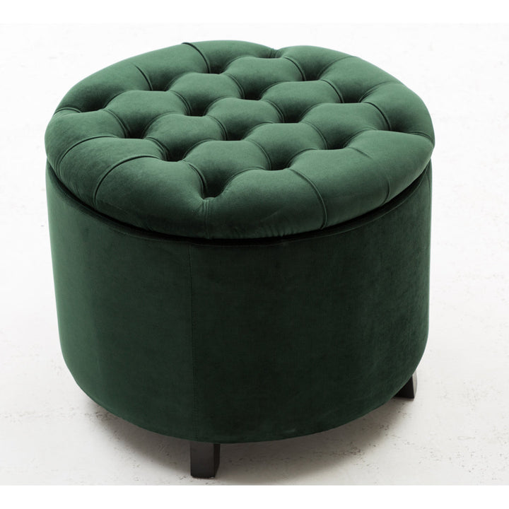 Doud 20" Wide Velvet Tufted Round Storage Ottoman Willa Arlo™ Interiors Fabric: Green Velvet