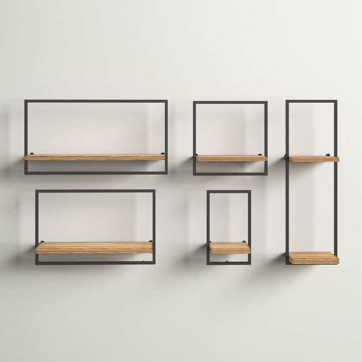 Modern Set of 3 Metal and Wood Storage Shelves (Set of 5) Latitude Run®