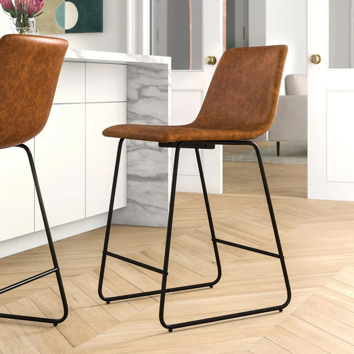 Liekele Upholstered Counter Height Modern Dining Stools by Flash Furniture (Set of 2) Ivy Bronx Seat Height: Counter Stool (24” Seat Height), Upholstery: Light Brown Faux Leather