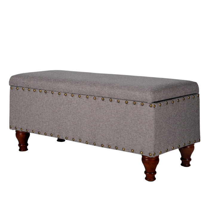 Collantes Upholstered Storage Bench Alcott Hill® Upholstery: Grey/Brushed Brass Nailhead