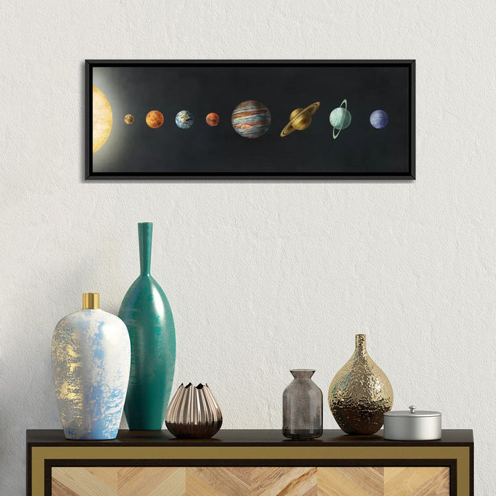 The Solar System' by Terry Fan - Wrapped Canvas Panoramic Print Harriet Bee Size: 16" H x 48" W x 1.5" D Format: Black Framed Canvas