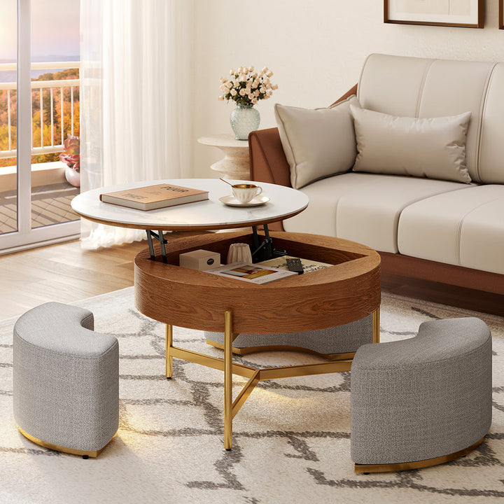 Bulverde Lift Top Extendable Frame Coffee Table with Storage 3 Stools, Stainless Steel Legs Willa Arlo™ Interiors