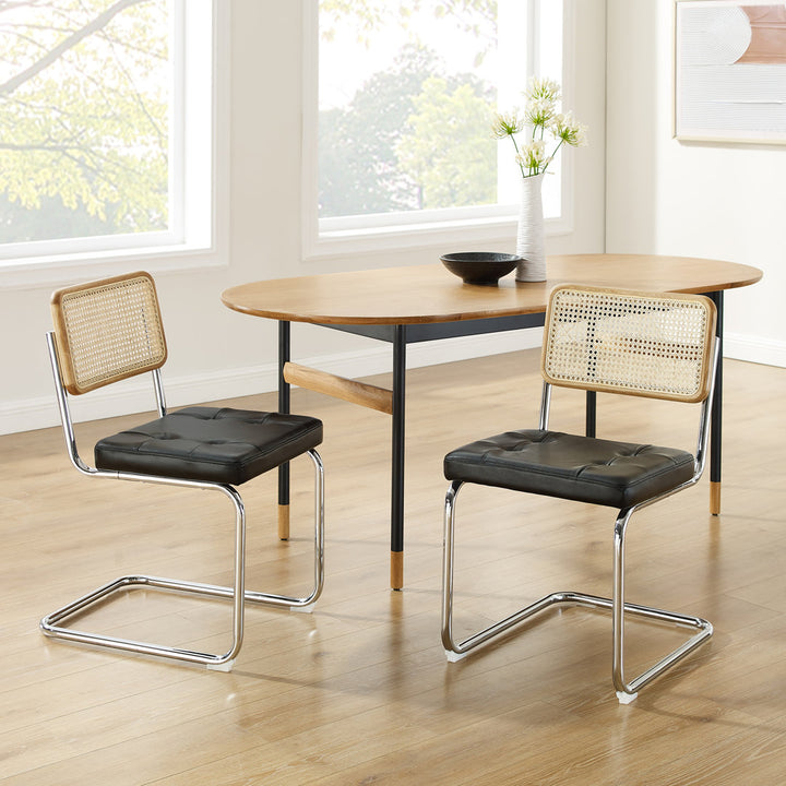Staple Hill Upholstered Dining Side Chair with Cane Rattan Back (Set of 2) Bayou Breeze Upholstery Color: Black