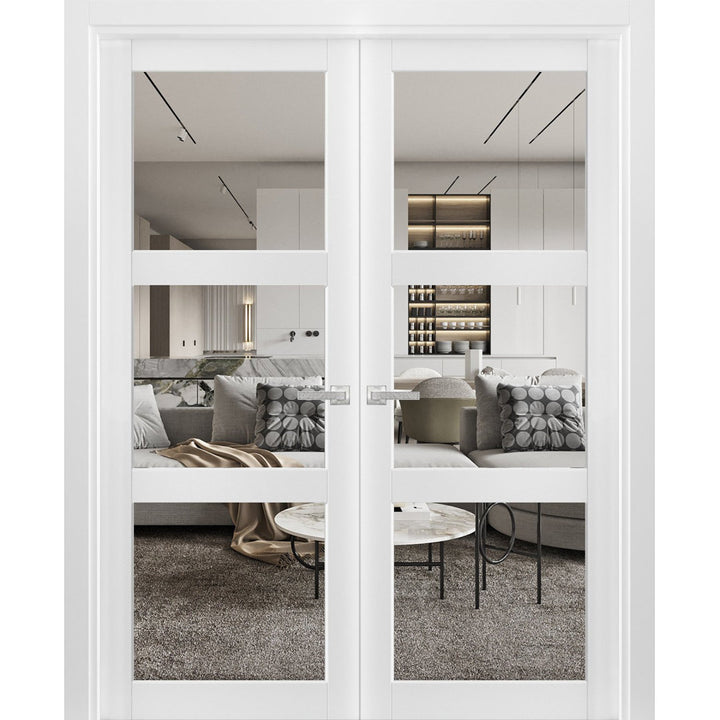 Interior Lucia Clear Glass Wood French White Doors SARTODOORS Size: 84" x 84"