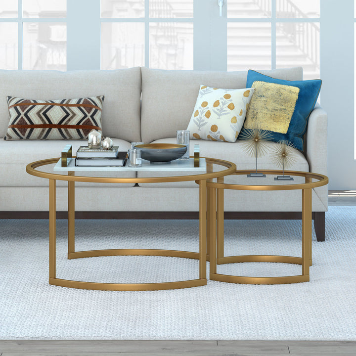 Kahoka 36" Glass And Steel Round Nested Coffee Tables Willa Arlo™ Interiors Table Base Color: Brass