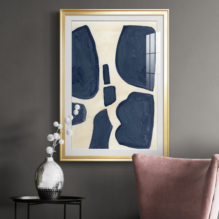 Blue Pieces II - Picture Frame Print Orren Ellis Size: 42.5" H x 30.5" W x 1" D Format: Gold