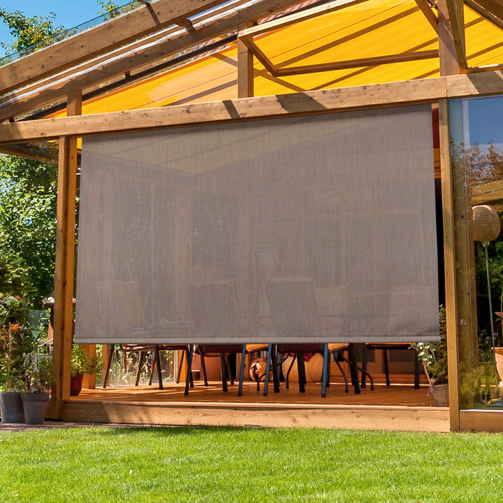 Hillhouse Semi-Sheer Outdoor Roller Shade Symple Stuff Color: Sandstone Blind Size: 84"W x 96"L