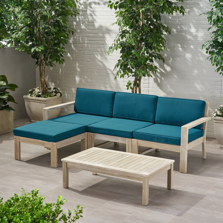 Farlay 5 Piece Sectional Seating Group Latitude Run® Frame Color / Cushion Color: Light Gray Frame / Dark Teal Cushion