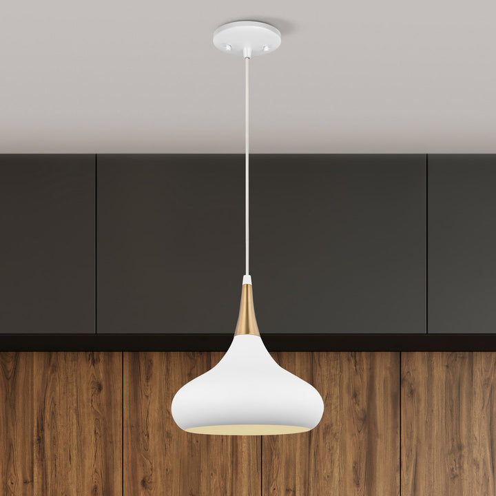 Braylon 1 - Light Single Teardrop Pendant Mercury Row® Size: 10" H x 10" W x 10" D Finish: Matte White/Burnished Brass