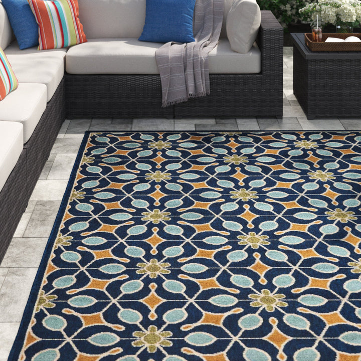 Palermo Geometric Navy/Blue/Gold Area Rug Sol 72 Outdoor™ Rug Size: Rectangle 6'7" x 9'6"
