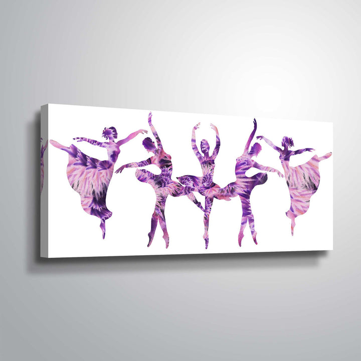 Hayhurst Purple Ballerinas Silhouette Graphic Art on Canvas Viv + Rae™ Size: 24" H x 48" W Format: Wrapped Canvas