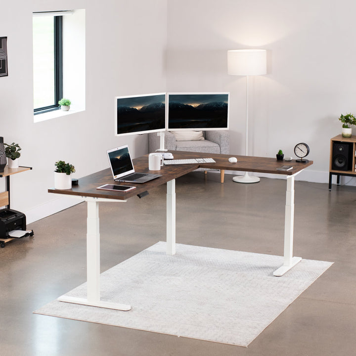 VIVO White Electric Motor Height Adjustable Corner 3 Leg Standing Desk Frame (Frame Only) Vivo