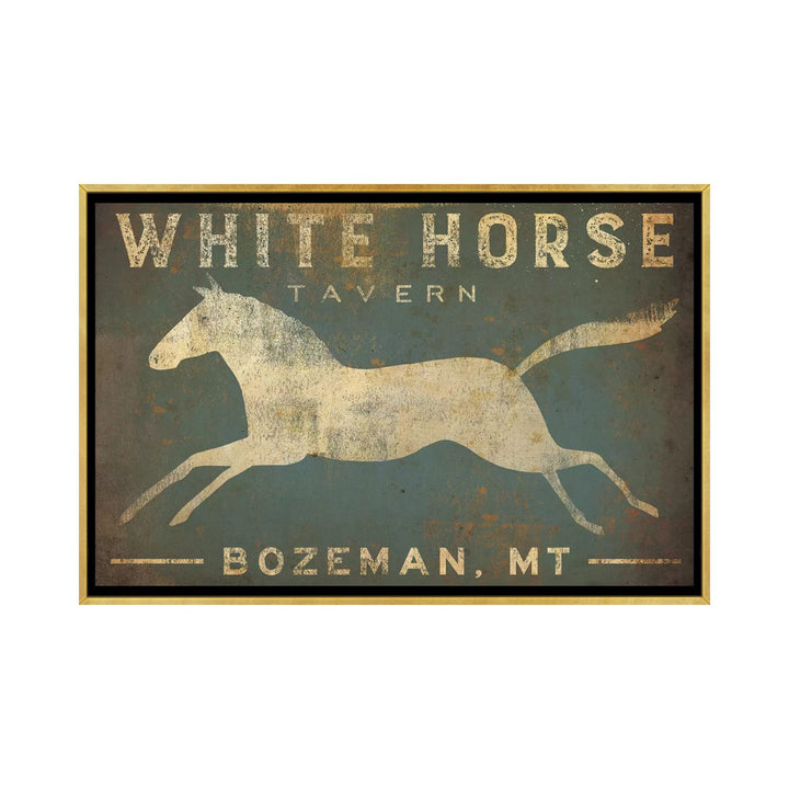 White Horse Tavern Textual Art on Wrapped Canvas East Urban Home Size: 18" H x 26" W x 1.5" D Format: Gold Framed