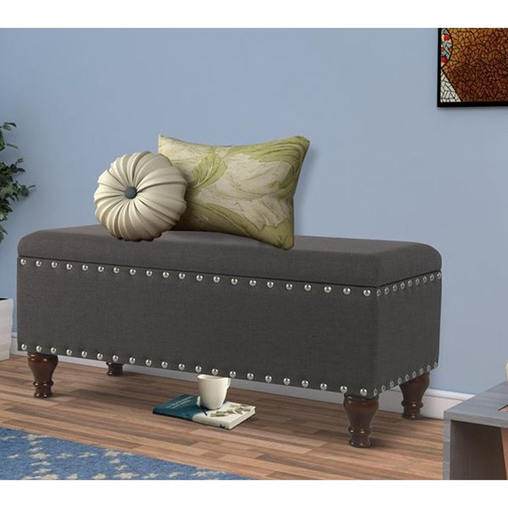 Collantes Upholstered Storage Bench Alcott Hill® Upholstery: Charcoal/Mattet Chrome Nailhead