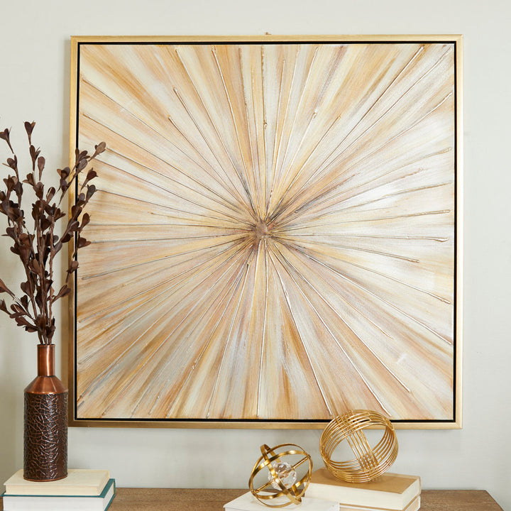 Brown Canvas Radial Starburst Framed Wall Art with Gold Frame Greyleigh™