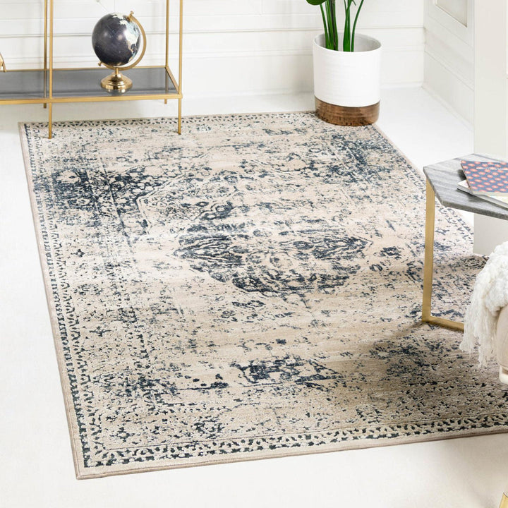 Arkeen Oriental Dark Blue/Beige Area Rug Lark Manor™ Rug Size: Rectangle 7'10" x 11'