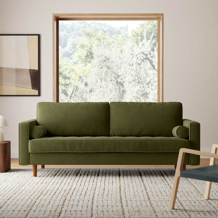 Geo 84" Upholstered Sofa AllModern Fabric: Bella Forest Performance Velvet
