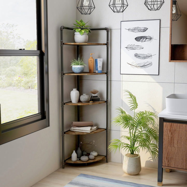 Kenley Steel Corner Bookcase Steelside™ Size: (5 Tier) 63.75" H x 22.75" W x 15.25" D