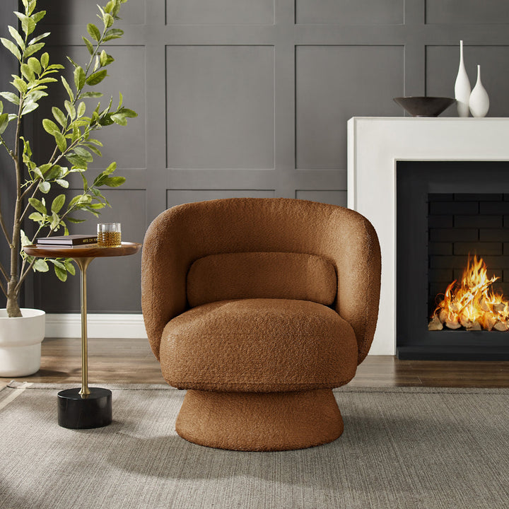 Saboor MINIMORE Modern Style Swivel Accent Chair Orren Ellis Fabric: Dark Rust Boucle