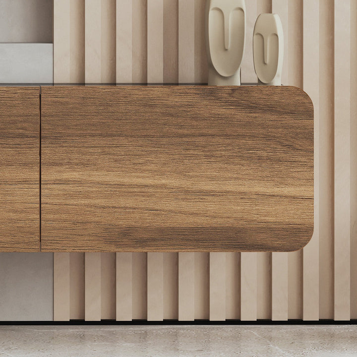 Callysta Floating TV Stand Up to 78" TV's Wall Mounted Media Console Millwood Pines Color:  Black Marble Design/Brown Wood