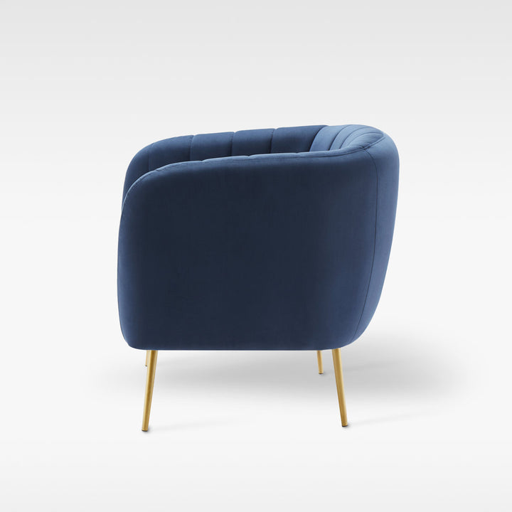 Samouri Modern Channel Tufted Barrel Accent Chair Willa Arlo™ Interiors Fabric: Navy Blue Velvet