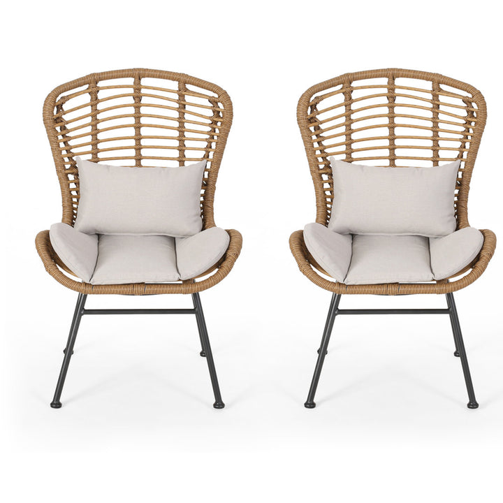 Frazer Patio Chair with Cushions (Set of 2) Mistana™ Frame Color: Light Brown Frame, Cushion Color: Beige