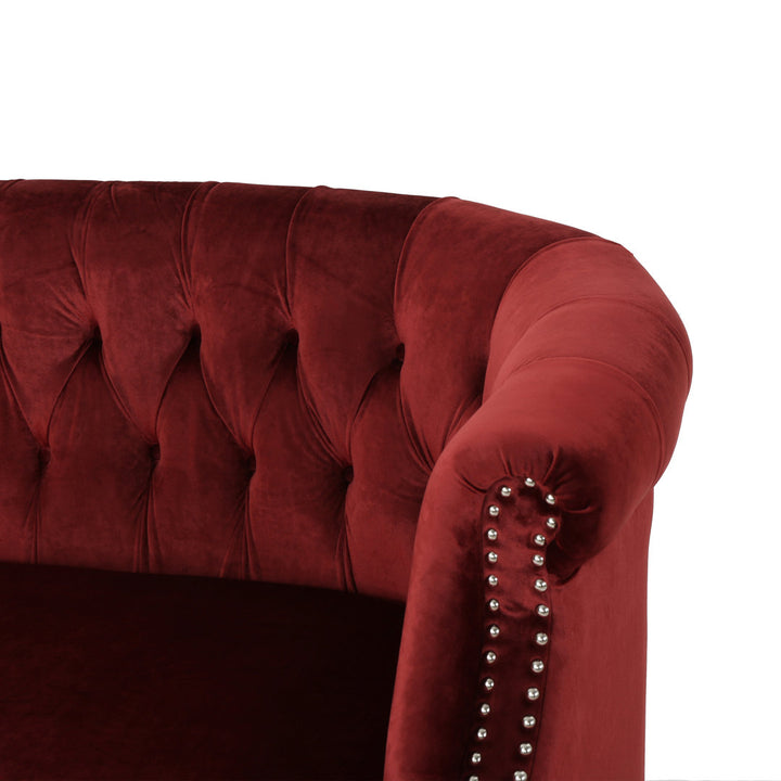 Charlotte 51.5" Velvet Rolled Arm Chesterfield Loveseat Mercer41 Fabric: Garnet Velvet