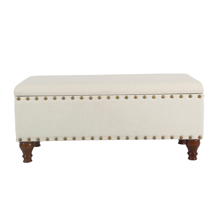 Collantes Upholstered Storage Bench Alcott Hill® Upholstery: Cream/Brushed Brass Nailhead