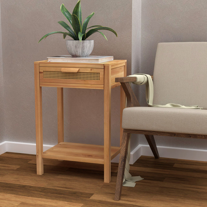 Armands Modern Minimalism Nightstand End Table Side Table with Woven Pattern Drawer and Shelf Union Rustic Color: Light Brown