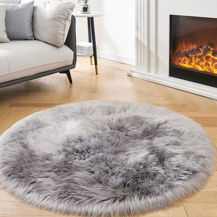 Haja Handmade Shag Faux Sheepskin Gray Area Rug Everly Quinn Rug Size: Round 7'11"