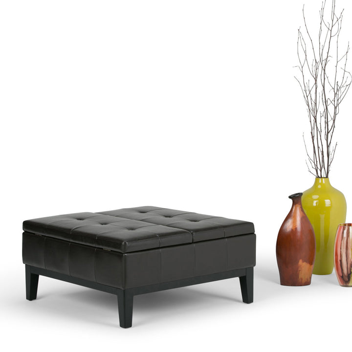Dover Square Coffee Table Storage Ottoman,Assembled Simpli Home Fabric: Tanners Brown