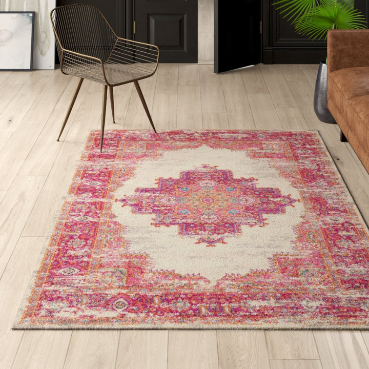 Abbate Oriental Ivory/Pink Indoor Area Rug Mercury Row® Rug Size: Rectangle 5'3" x 7'3"