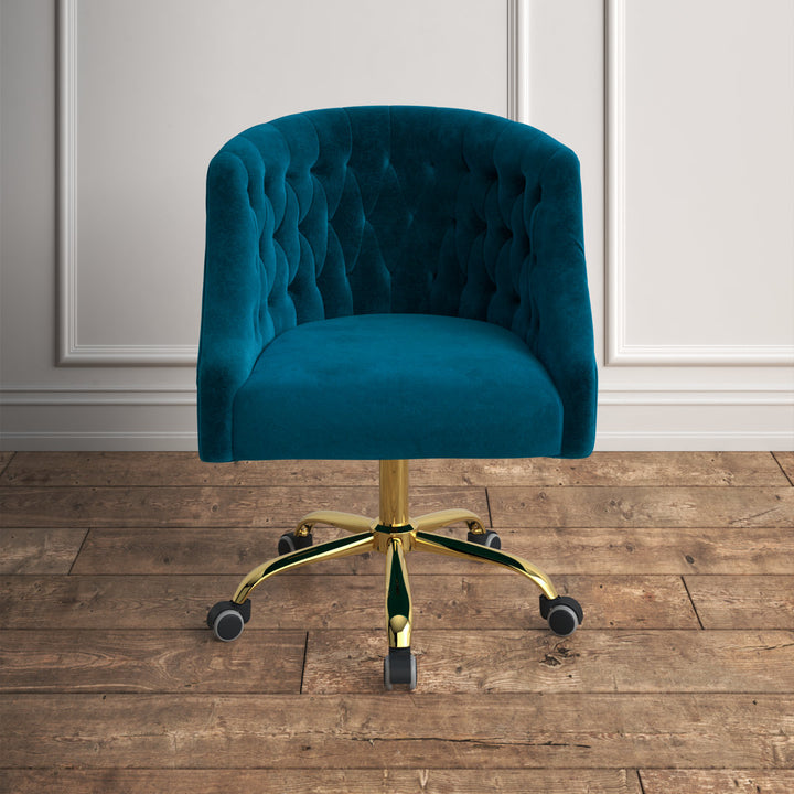 Louise 35.5'' H Velvet Hand-Curated Task Chair with Button Tufted Kelly Clarkson Home Upholstery Color: Teal Velvet