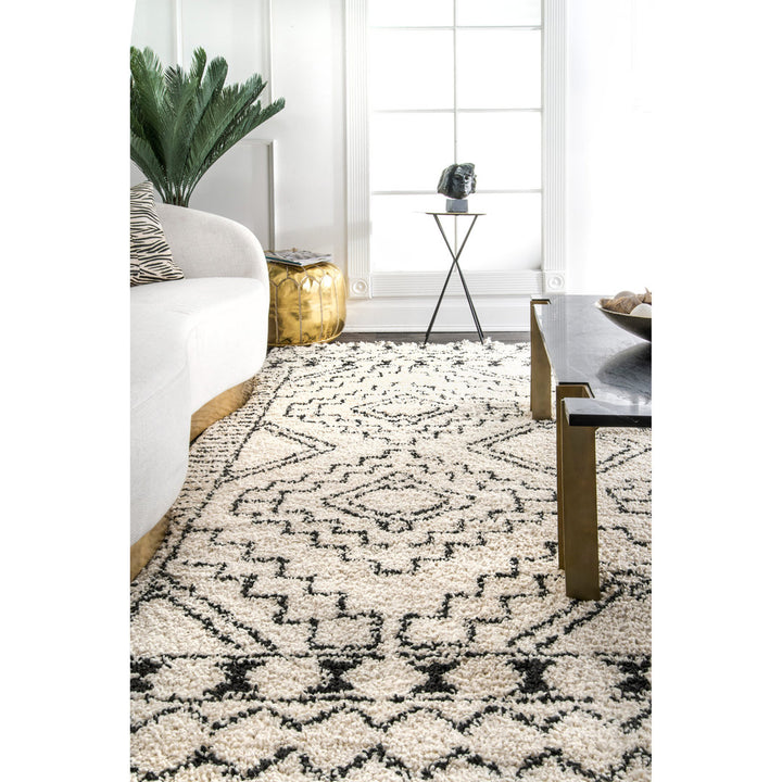 Adry Moroccan Shag Tasseled Cream/Charcoal Area Rug Union Rustic Rug Size: Rectangle 9'2" x 12'