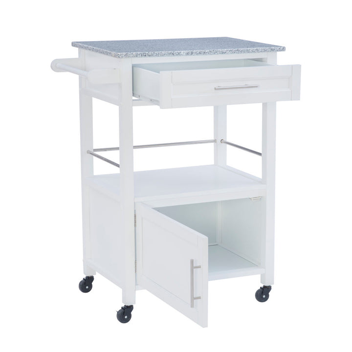 Sariol Granite Top Wood Kitchen Cart with Storage Ebern Designs Base Finish: White