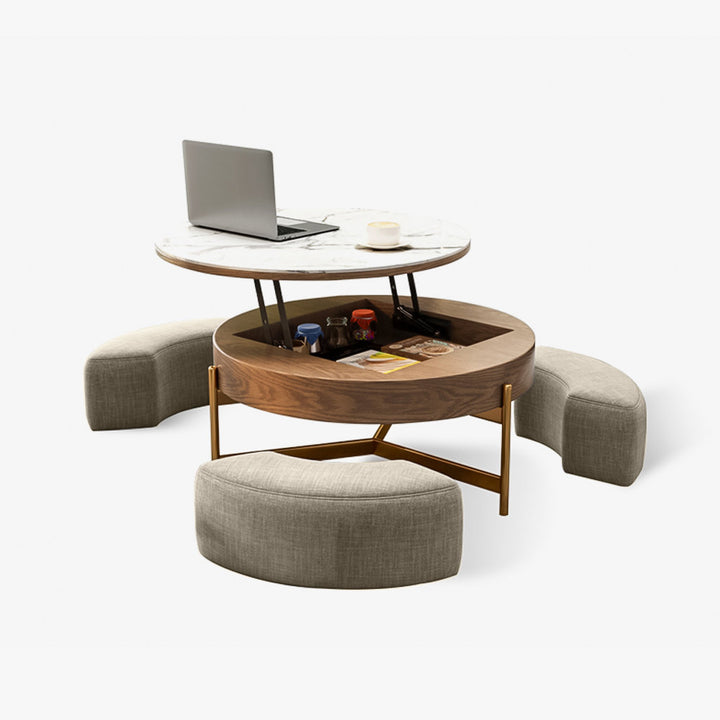 Espedita Modern Round Lift-Top Coffee Table Set with Storage & 3 Ottomans, Pre-Assembly Loon Peak®
