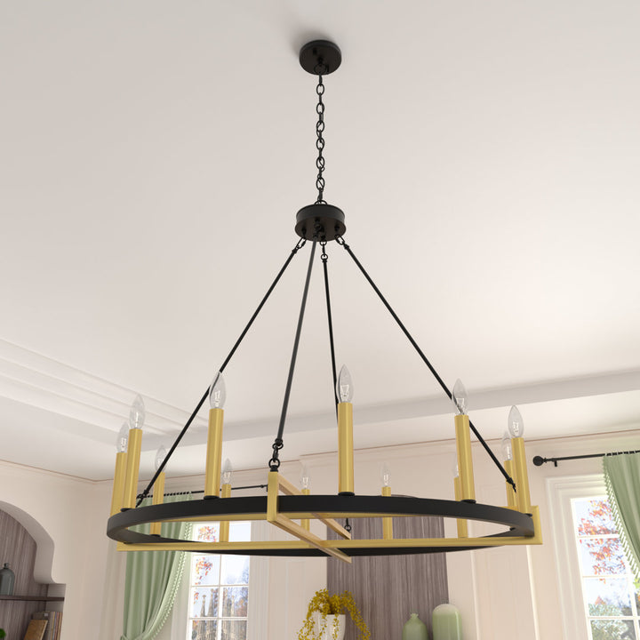 Avalee 12 - Light Living Room Steel Dimmable Wagon Wheel Chandelier UL Certified Lark Manor™ Finish: Classic Black/Contemporary Brass