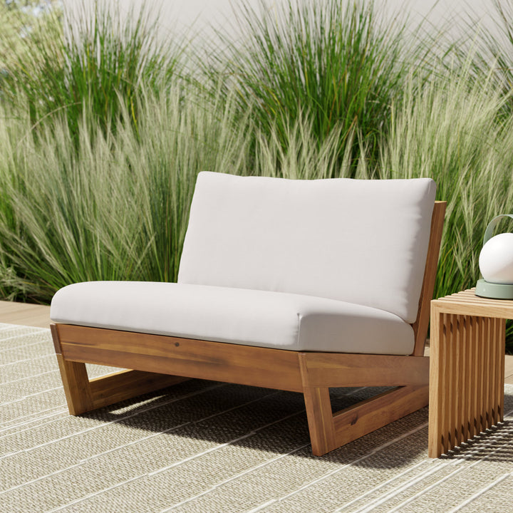 Louise Patio Chair with Cushions AllModern Frame Color/Cushion Color: Teak Frame/White Cushion
