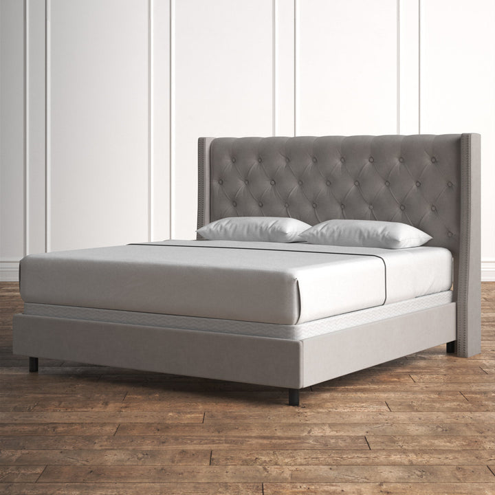 Annabel Upholstered Wingback Bed Kelly Clarkson Home Size: King Body Fabric: Mystere Dove Performance Velvet