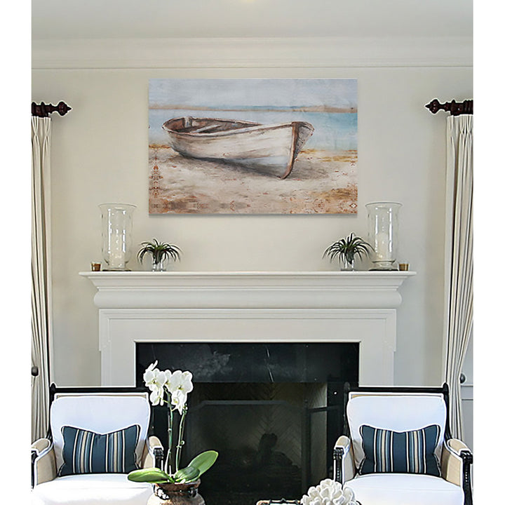 Embellished Whitewashed Boat - Print Beachcrest Home™ Size: 12" H x 18" W Format: Wrapped Canvas