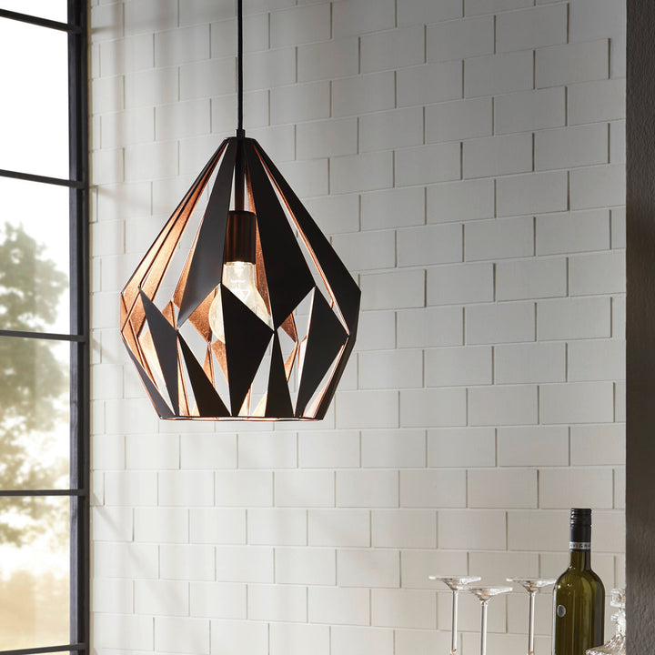 Hendry 1 - Light Single Geometric Pendant AllModern Size: 82.68" H x 7.25" W x 7.25" D Finish: Black/Gold Leaf