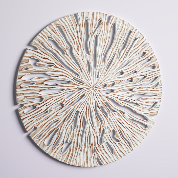 Beige Wood Handmade Intricately Carved Starburst Wall Decor Mistana™ Size: 47'' H X 47'' W X 1" D