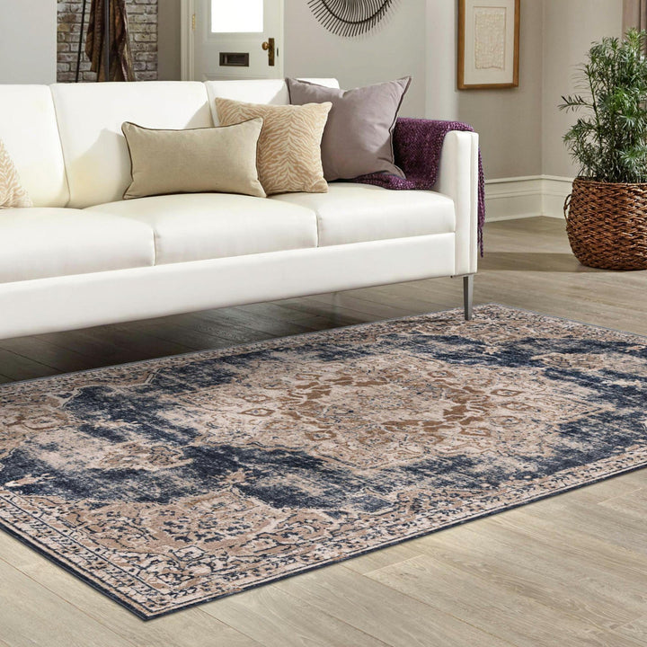 Arloa Oriental Beige/Navy Blue Area Rug Lark Manor™ Rug Size: Rectangle 7'10" x 11'