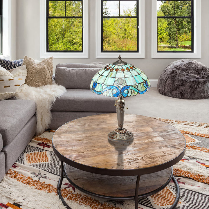 Cristy Hill 20.25"H Baroque Stained Glass Table Lamp Fleur De Lis Living