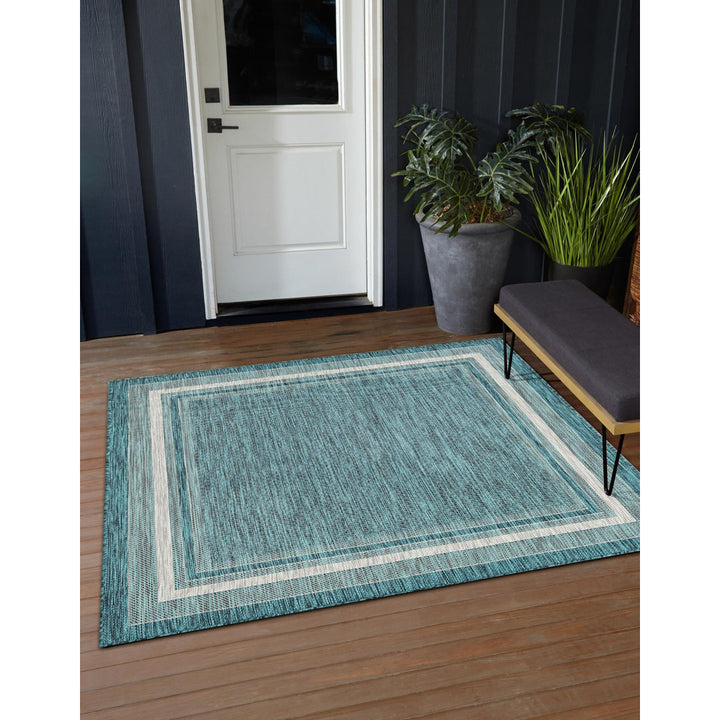 Sevil Teal/Beige/Gray Indoor / Outdoor Rug Breakwater Bay Rug Size: Square 5'