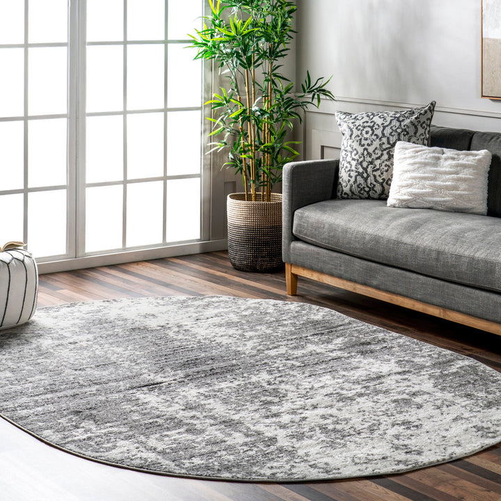 Deedra Modern Abstract Power Loom Performance Gray/White Rug 17 Stories Rug Size: Oval 4' x 6'