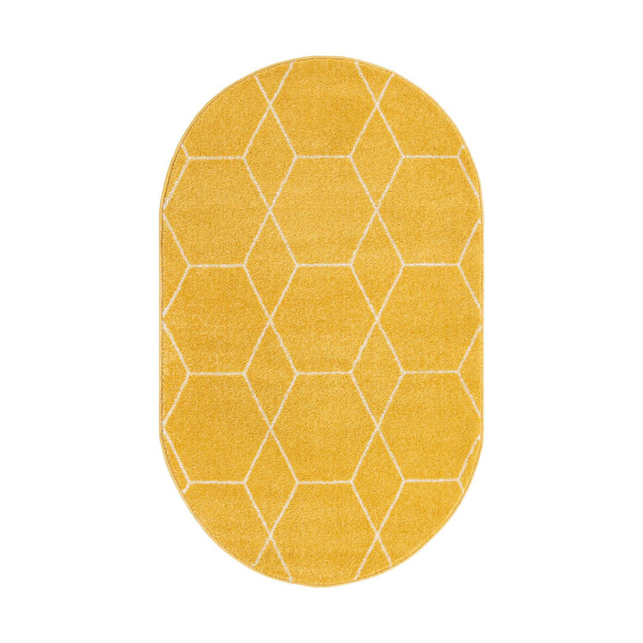 Debrodie Geometric Yellow Area Rug George Oliver Rug Size: Oval 3' x 5'