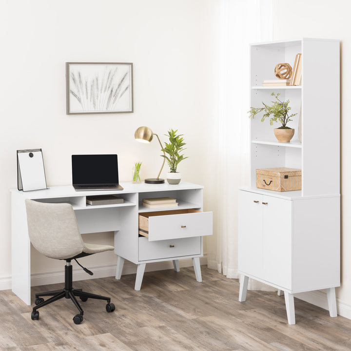 Guthmar Mid-Century Modern Tall Bookcase With Adjustable Shelves George Oliver Color: White