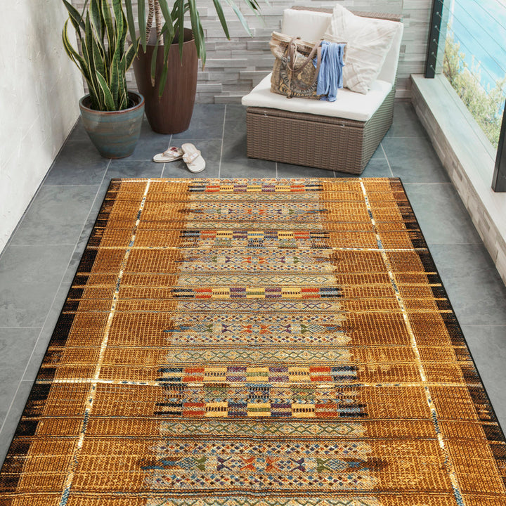 Augustus Southwestern Flatweave Gold Indoor/Outdoor Area Rug Mistana™ Rug Size: Rectangle 7'10" x 9'10"