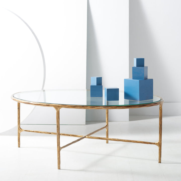 Evelynn 4 Legs Coffee Table Joss & Main Table Base Color: Brass, Table Top Color: Clear